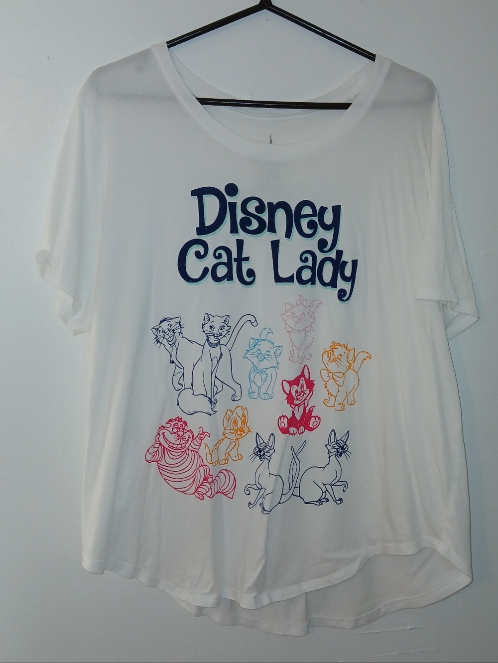 Disney White Cat Lady Tee with Multicolor Cat Sketches